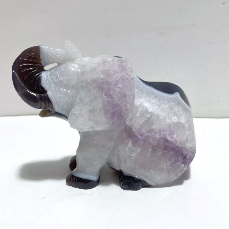 Unique Amethyst Mixed Geode Agate Druzy Elephant Animal Carving A10 - Wholesale Crystals