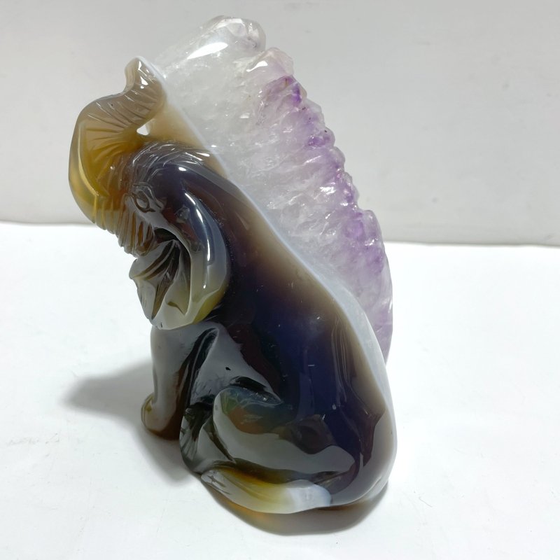 Unique Amethyst Mixed Geode Druzy Agate Elephant Animal Carving A13 - Wholesale Crystals