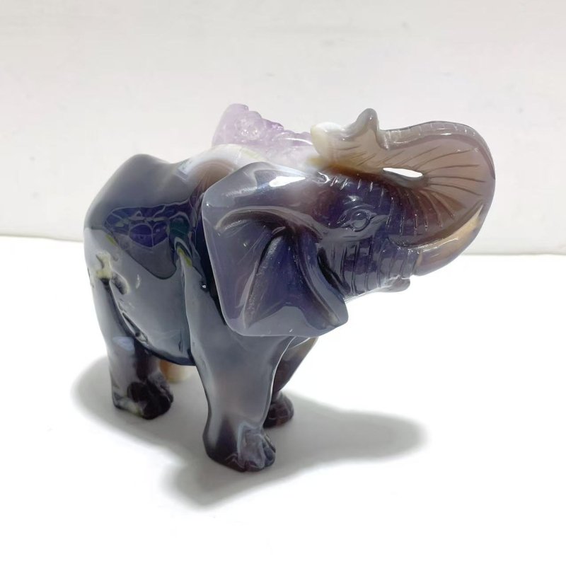 Unique Amethyst Mixed Geode Druzy Agate Elephant Animal Carving A16 - Wholesale Crystals