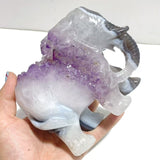 Unique Amethyst Mixed Geode Druzy Agate Elephant Animal Carving A19 - Wholesale Crystals