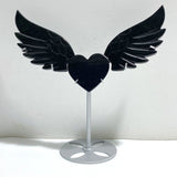 Unique Black Obsidian Heart Wing Carving With Stand -Wholesale Crystals