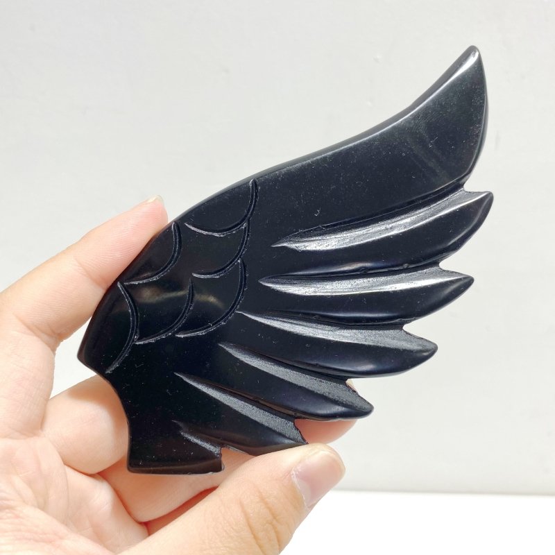 Unique Black Obsidian Heart Wing Carving With Stand - Wholesale Crystals