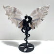 Unique Black Sakura Flower Agate Demon and Angel Wing Carving With Stand - Wholesale Crystals