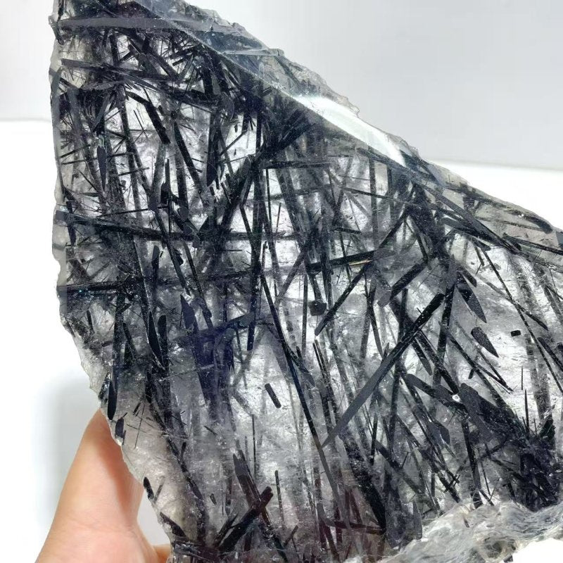 Unique Black Tourmaline Slab With Stand 2 - Wholesale Crystals