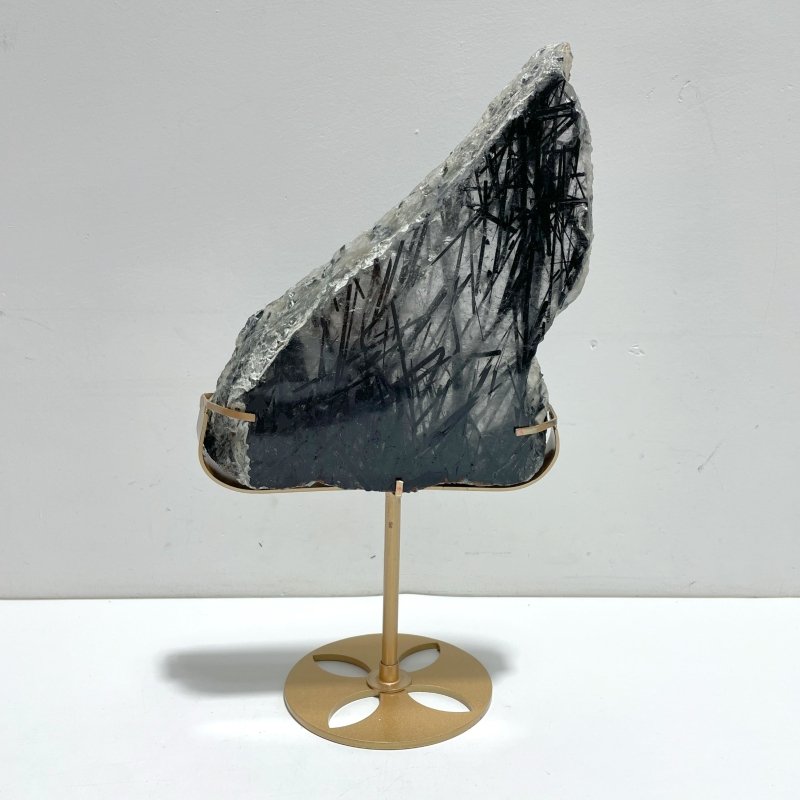 Unique Black Tourmaline Slab With Stand 4 - Wholesale Crystals