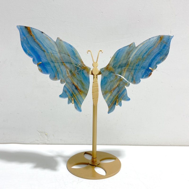 Unique Blue Onyx Butterfly Wing Carving With Stand - Wholesale Crystals