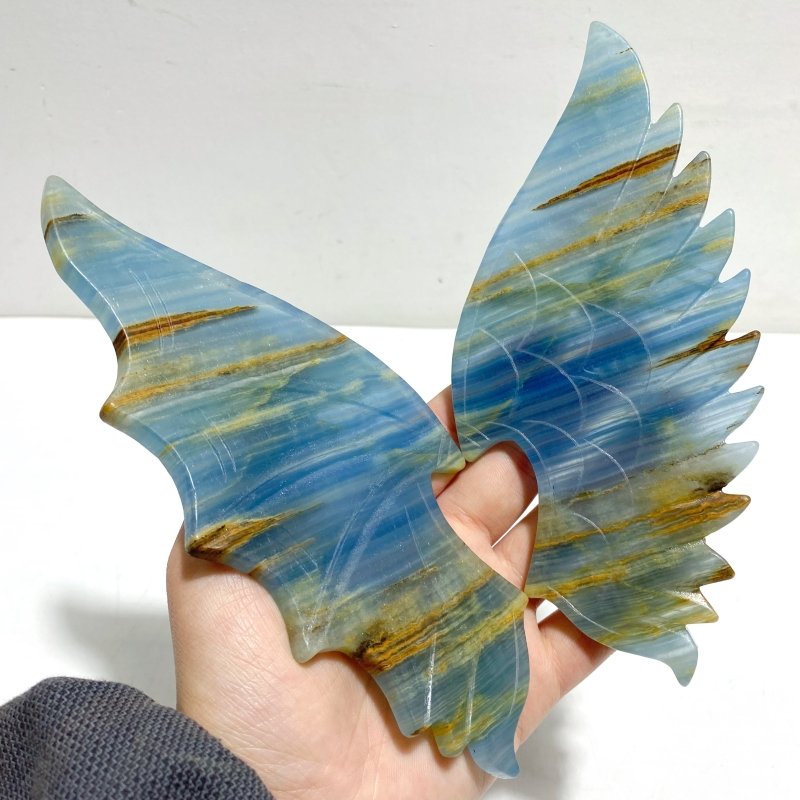 Unique Blue Onyx Demon And Angel Wing Carving With Stand - Wholesale Crystals