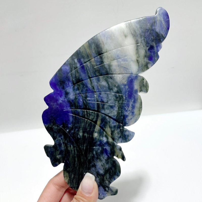 Unique Blue Sodalite Butterfly Wing Carving With Stand - Wholesale Crystals