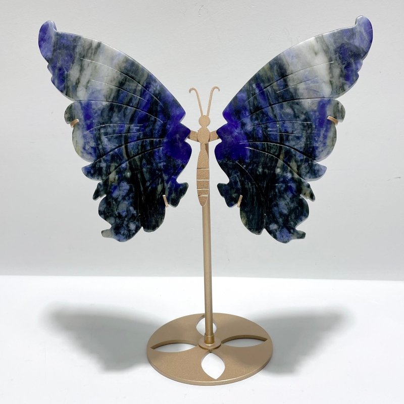 Unique Blue Sodalite Butterfly Wing Carving With Stand - Wholesale Crystals