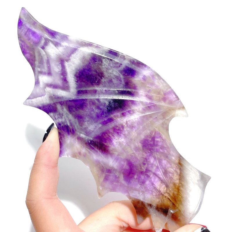 Unique Chevron Amethyst Demon and Angel Wing Carving With Stand - Wholesale Crystals