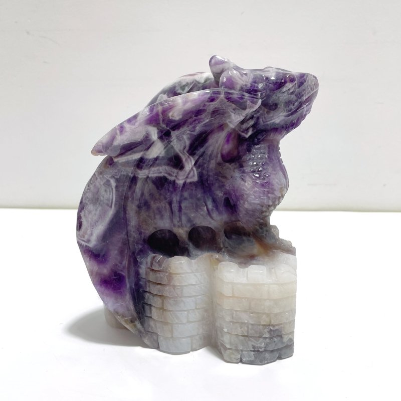 Unique Chevron Amethyst Flying Dragon Castle Carving - Wholesale Crystals