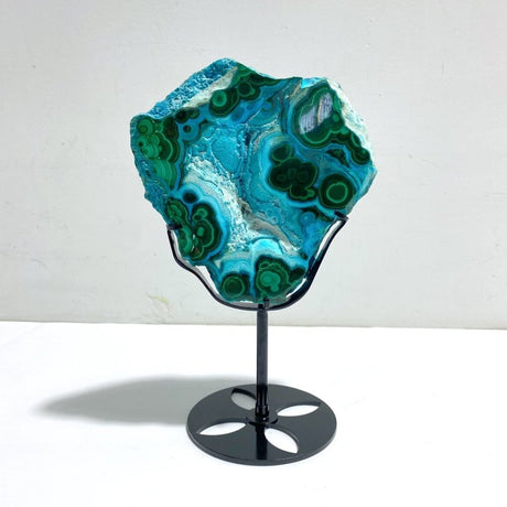 Unique Chrysocolla Mixed Malachite Specimen Raw Bottom With Stand - Wholesale Crystals