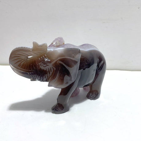 Unique Geode Amethyst Mixed Agate Druzy Elephant Animal Carving A03 - Wholesale Crystals
