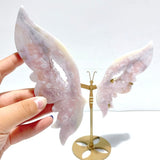 Unique Geode Pink Amethyst Butterfly Wing Carving With Stand - Wholesale Crystals