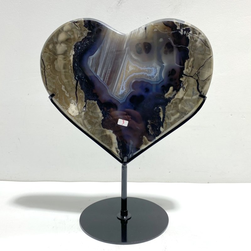 Unique Geode Volcano Agate Heart Carving With Stand(UV - Reactive) 2 - Wholesale Crystals