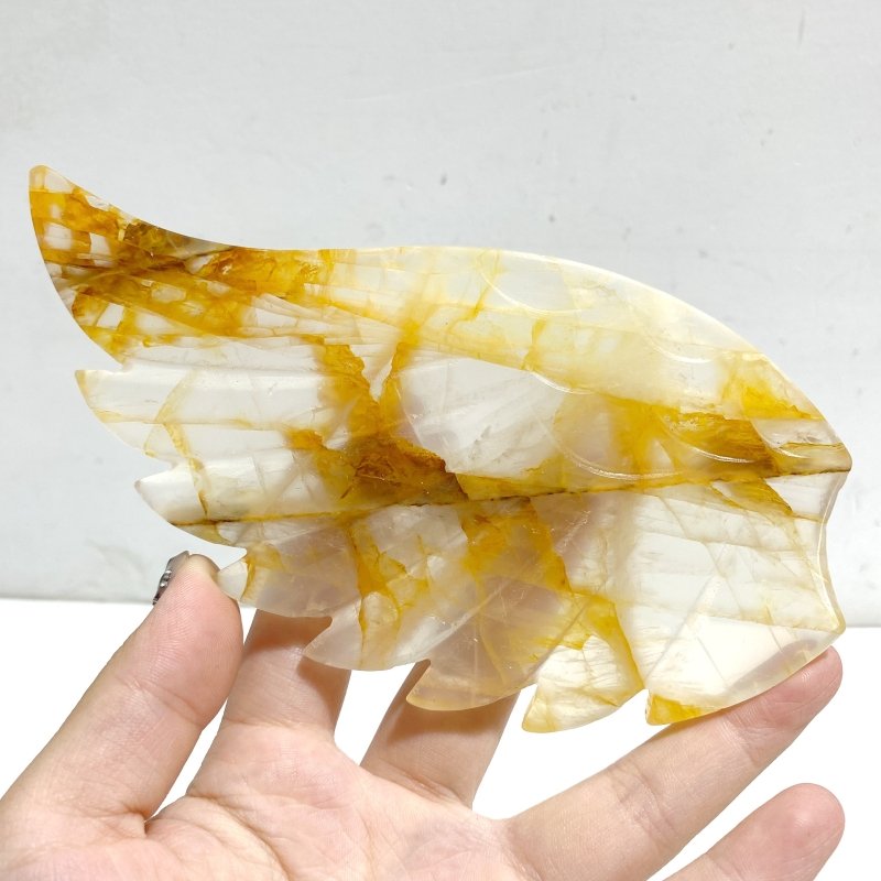 Unique Golden Hematoid Quartz Fire Quartz Heart Wing Carving With Stand -Wholesale Crystals
