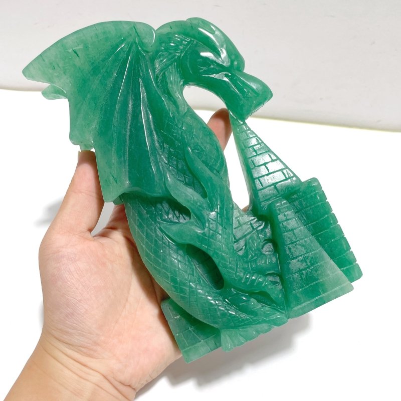 Unique Green Aventurine Flying Dragon Castle Carving 2 - Wholesale Crystals