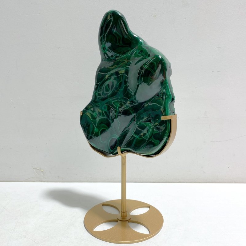 Unique High Quality Polished Malachite Stone Raw Bottom With Stand -Wholesale Crystals