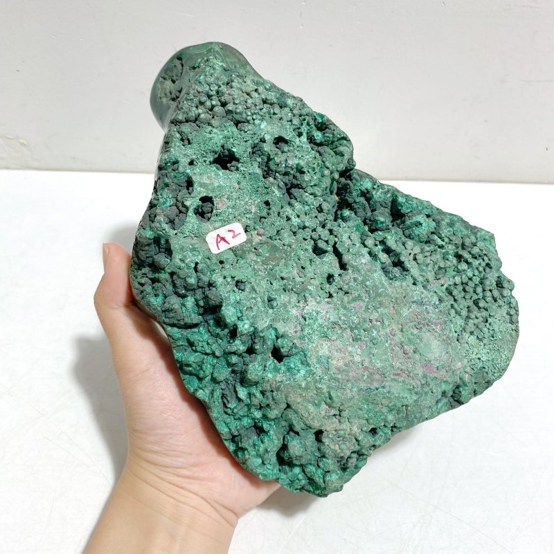 Unique High Quality Polished Malachite Stone Raw Bottom With Stand -Wholesale Crystals