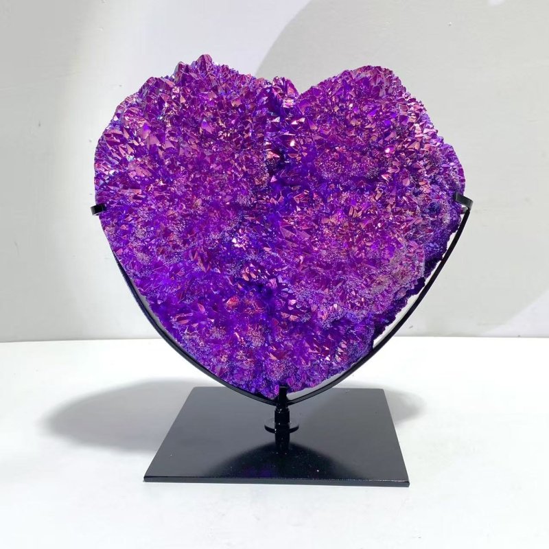 Unique Large Aura Purple Quartz Cluster Heart With Stand 6 - Wholesale Crystals
