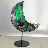 Unique Large Geode Druzy Volcano Agate Moon Carving With Stand(UV - Reactive) 5 - Wholesale Crystals