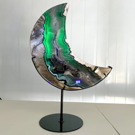 Unique Large Geode Druzy Volcano Agate Moon Carving With Stand(UV - Reactive) 5 - Wholesale Crystals