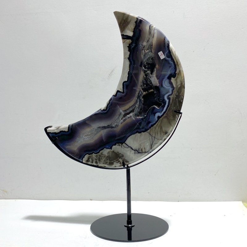 Unique Large Geode Druzy Volcano Agate Moon Carving With Stand(UV - Reactive) 5 - Wholesale Crystals