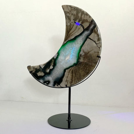 Unique Large Geode Druzy Volcano Agate Moon Carving With Stand(UV - Reactive) 7 - Wholesale Crystals