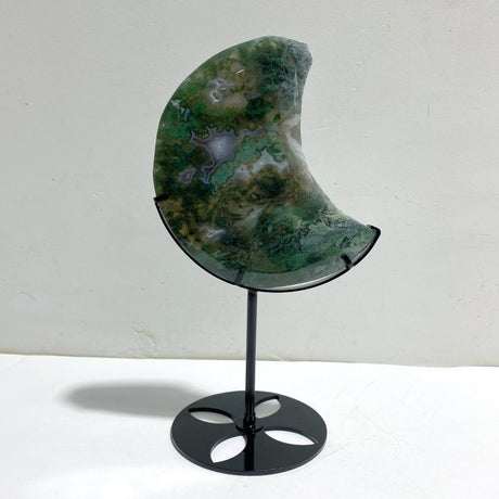 Unique Large Moss Agate Moon With Stand 7 - Wholesale Crystals