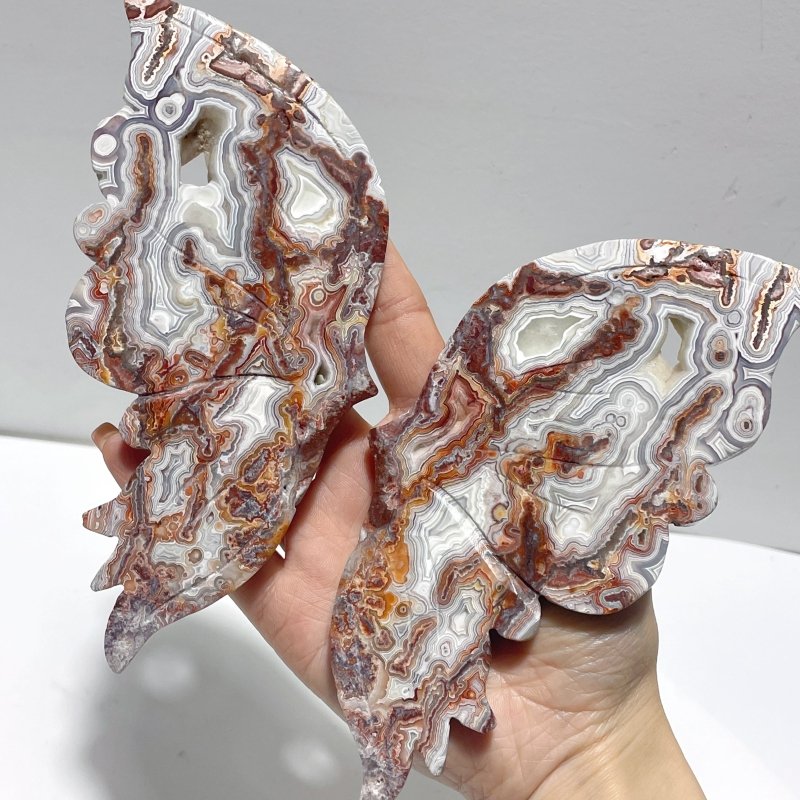 Unique Morocco Agate Butterfly Wing Carving With Stand - Wholesale Crystals