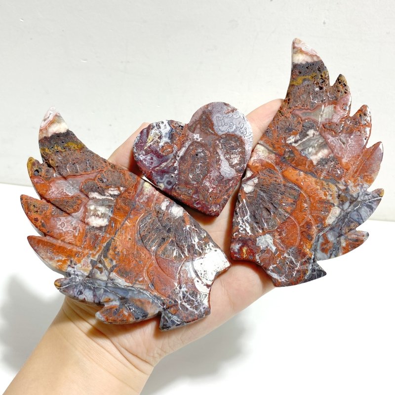 Unique Morocco Agate Heart Wing Carving With Stand -Wholesale Crystals