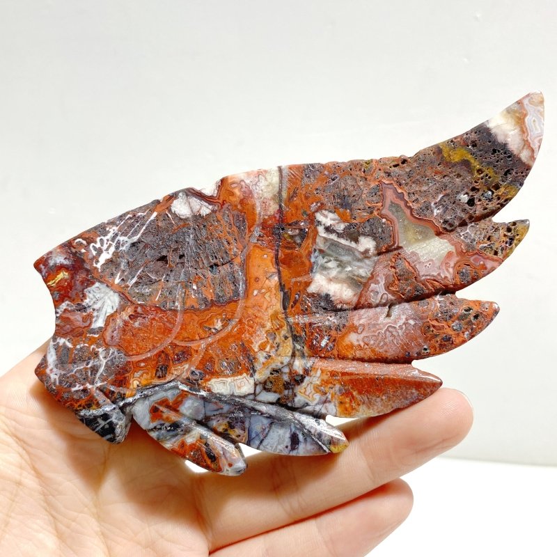 Unique Morocco Agate Heart Wing Carving With Stand -Wholesale Crystals