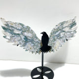 Unique Moss Agate Eagle Wing Carving With Stand - Wholesale Crystals