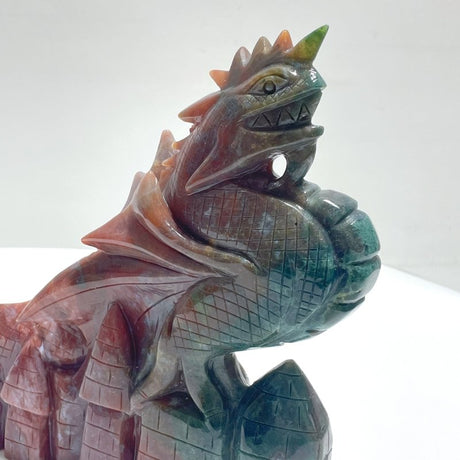 Unique Ocean Jasper Flying Dragon With Castle Carving - Wholesale Crystals
