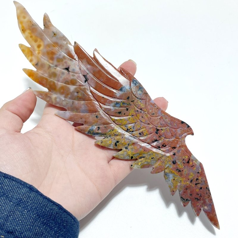 Unique Ocean Jasper Wing Carving With Stand - Wholesale Crystals