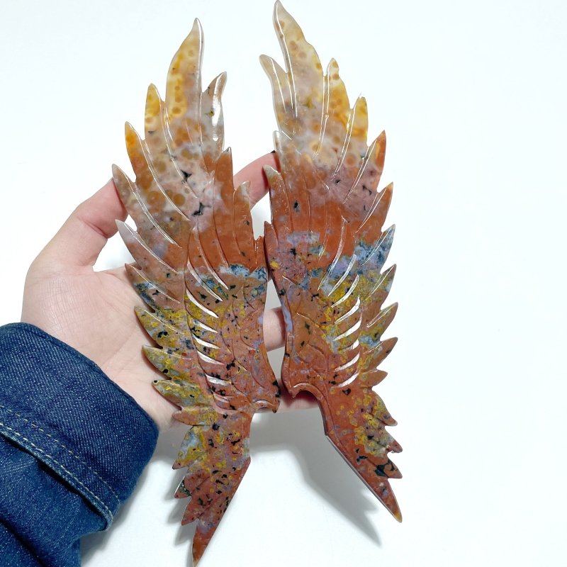 Unique Ocean Jasper Wing Carving With Stand - Wholesale Crystals