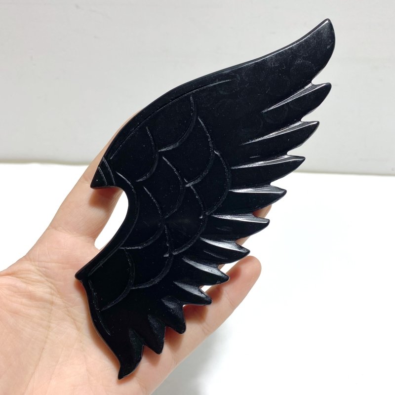 Unique Pink Agate Black Obsidian Demon and Angel Wing Carving With Stand - Wholesale Crystals