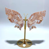 Unique Pink Agate Butterfly Wing Carving With Stand - Wholesale Crystals