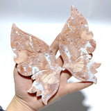 Unique Pink Agate Butterfly Wing Carving With Stand - Wholesale Crystals