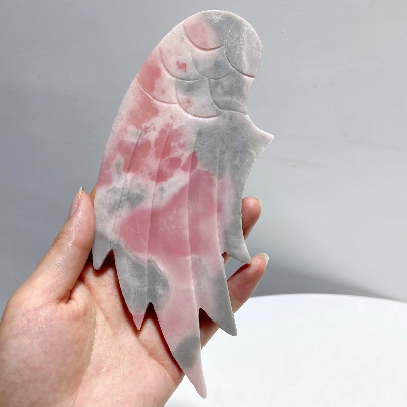 Unique Pink Opal Angel Wing Carving With Stand - Wholesale Crystals