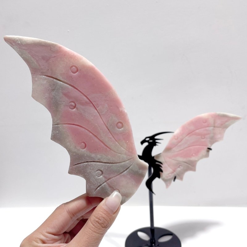 Unique Pink Opal Flying Dragon Wing With Stand - Wholesale Crystals