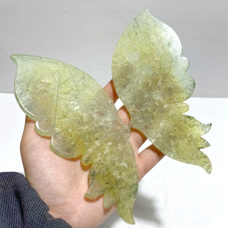 Unique Prehnite Butterfly Wing Carving With Stand - Wholesale Crystals