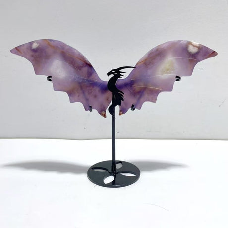 Unique Purple Flower Agate Flying Dragon Wing Carving With Stand - Wholesale Crystals