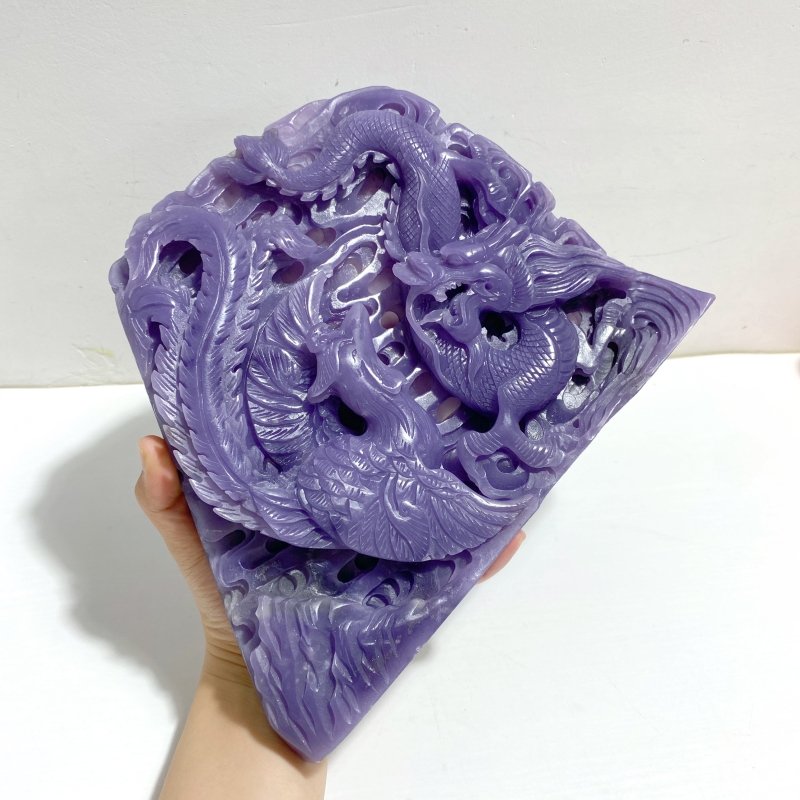 Unique Purple Jade Chinese Dragon&Phoenix Carving - Wholesale Crystals