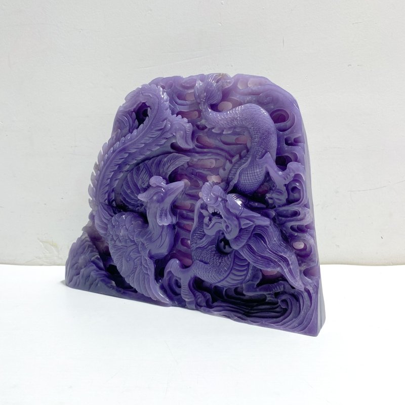 Unique Purple Jade Chinese Dragon&Phoenix Carving - Wholesale Crystals
