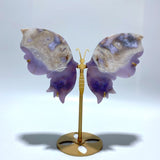 Unique Purple Sakura Flower Agate Butterfly Wing Carving With Stand - Wholesale Crystals