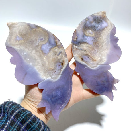 Unique Purple Sakura Flower Agate Butterfly Wing Carving With Stand - Wholesale Crystals