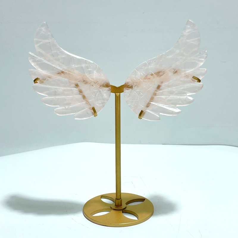 Unique Rose Quartz Wing Carving With Stand - Wholesale Crystals