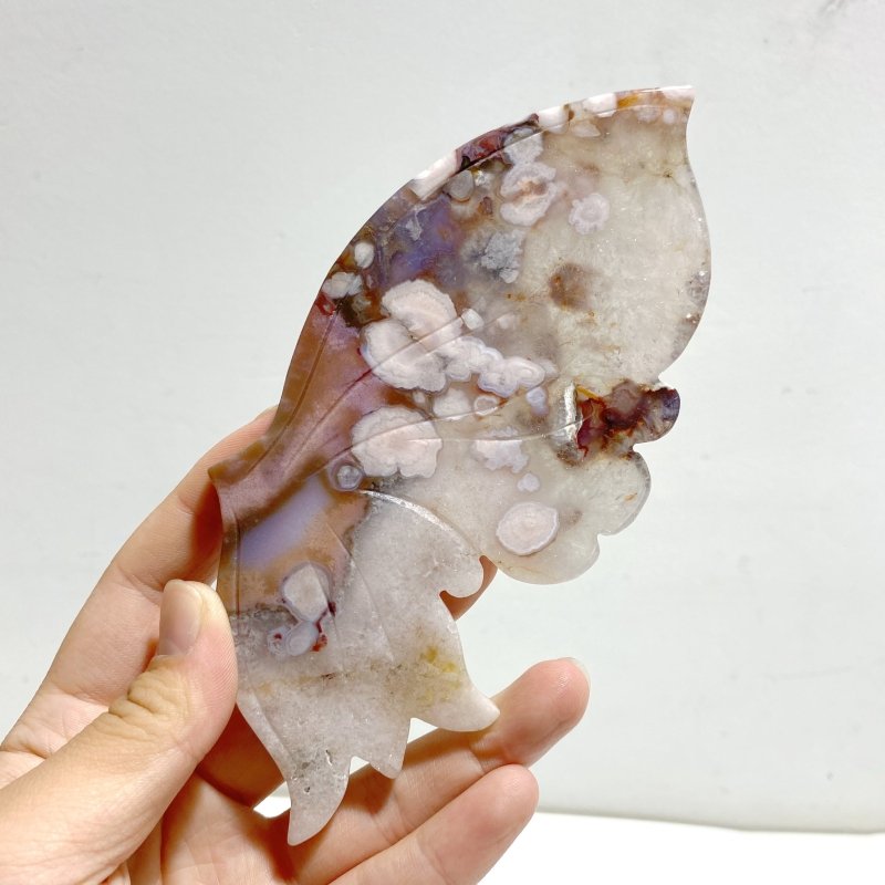 Unique Sakura Flower Agate Butterfly Wing Carving With Stand -Wholesale Crystals