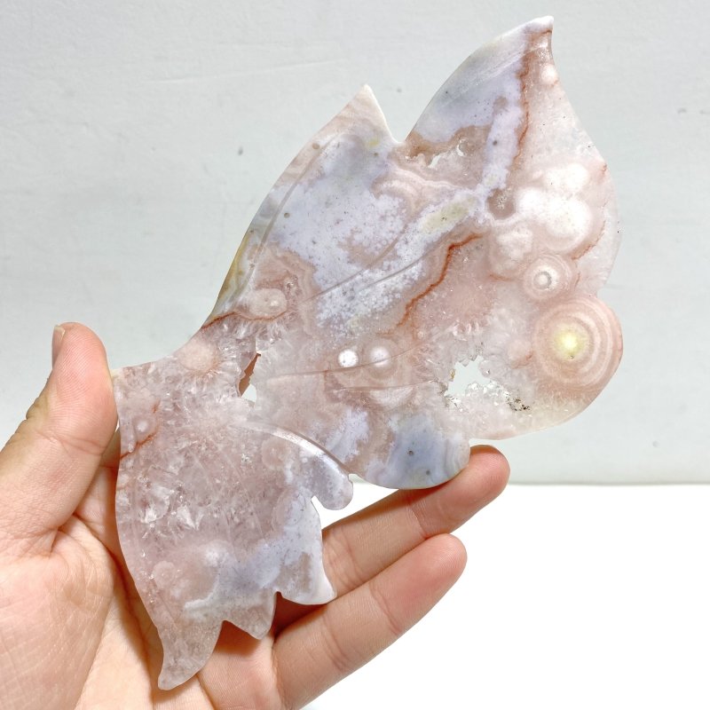 Unique Sakura Flower Agate Butterfly Wing Carving With Stand - Wholesale Crystals